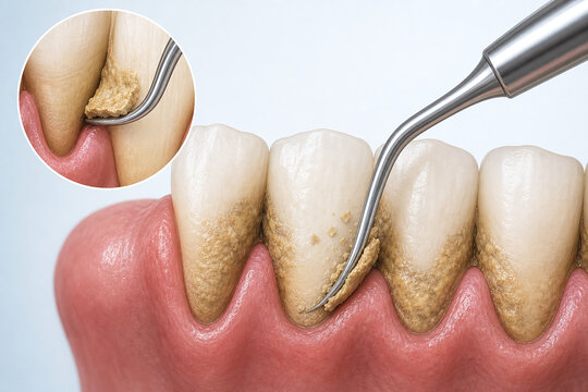 Dental scaling removes tartar from tooth root surface