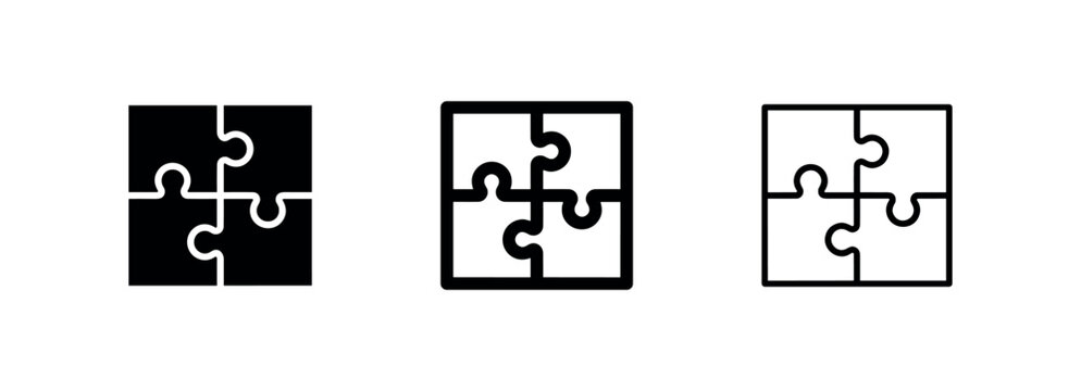 Puzzle Pieces Icon Set for Solution and Strategy - Solid and Outline Styles