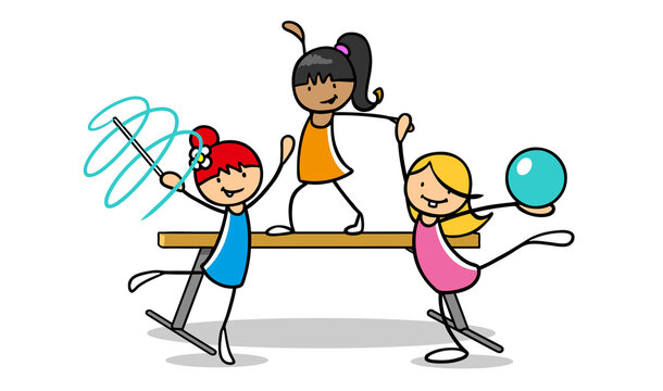 Drei M&auml;dchen machen Rhythmische Sportgymnastik im Turnverein