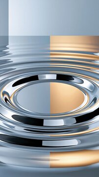 Rippling liquid metal surface with concentric waves in chrome and gold tones