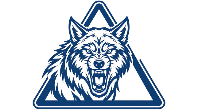 Aggressive Wolf Head Inside A Blue Triangle Logo Design