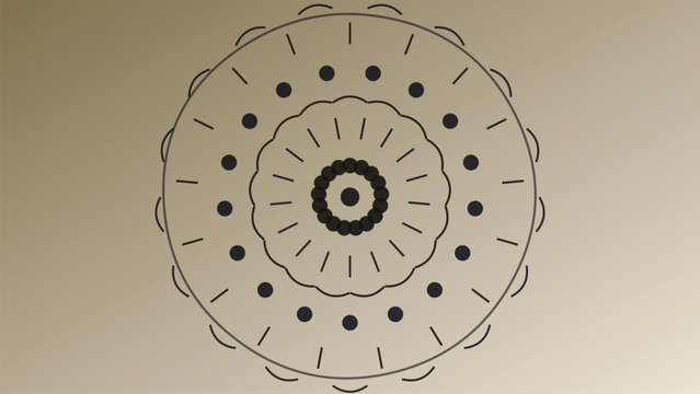 Abstract mandala vector illustration with concentric rings, dots and curved geometric shapes forming symmetrical decorative circular design