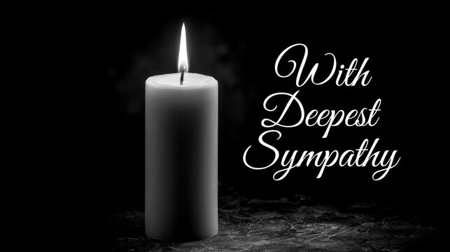 condolence card with burning candle and text with deepest sympathy