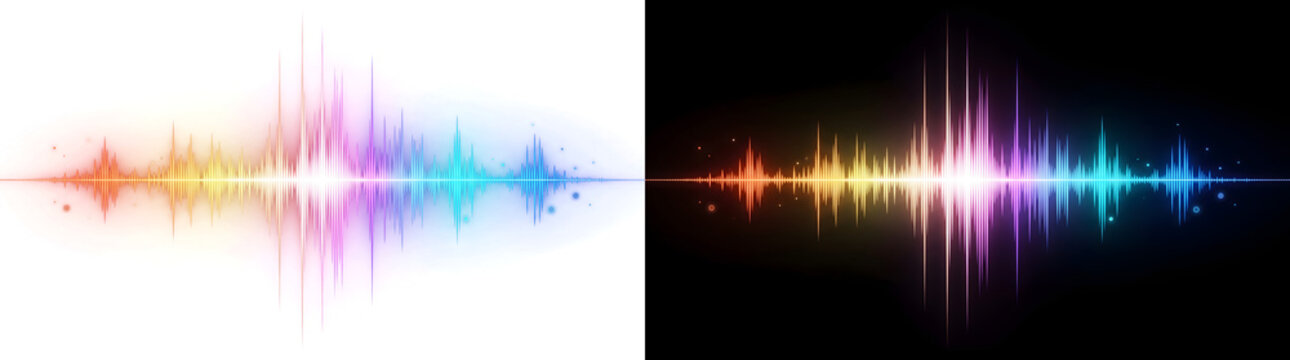 Sound Wave colorful audio spectrum glowing in rainbow gradient for music designs in PNG, Transparent and Black Background Versions