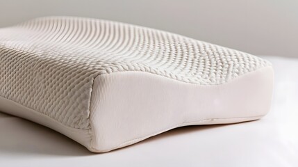 Obraz premium Close up of a textured beige pillow with wave like surface pattern resting on a white surface