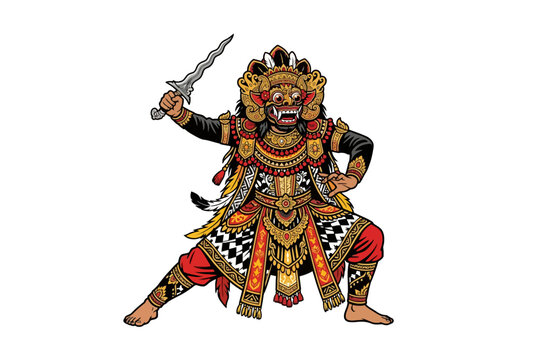 Balinese Barong Dancer Holding Kris Dagger Illustration