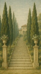 Naklejka premium Elegant villa with cypress trees.