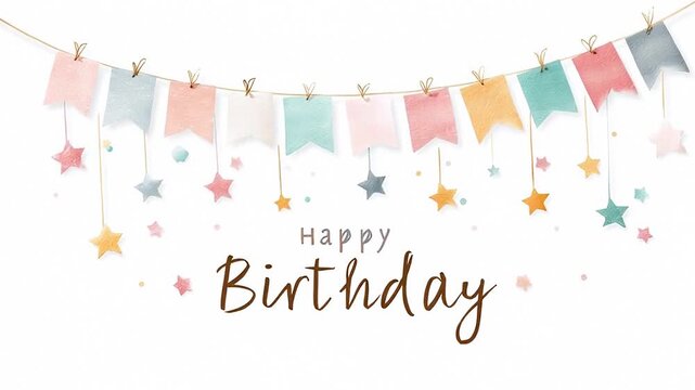 Colorful birthday banner with stars and flags for a festive celebration