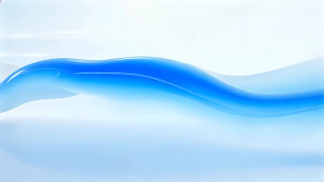 Blue liquid wave flowing smoothly across reflective surface with soft white background