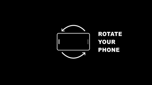 Minimalist rotate your phone screen orientation instruction animation for mobile user interface featuring smooth white motion on a clean solid black background, for ux projects