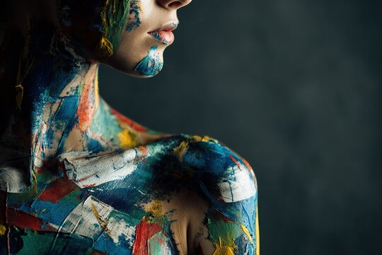 Woman covered in colorful paint