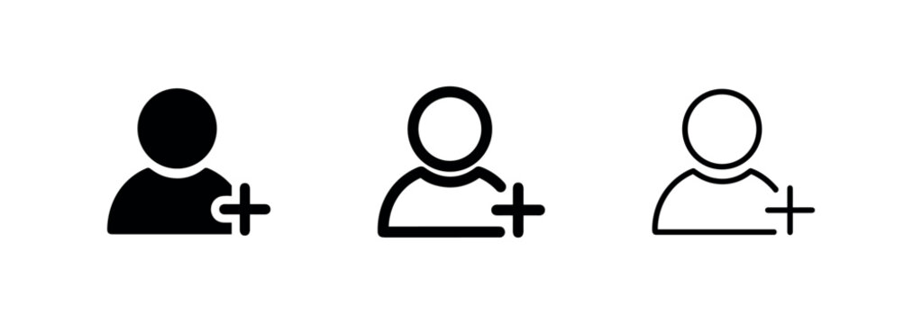 Add user icon set for profile and network. New account or friend request symbol. Membership and contact vector illustration.