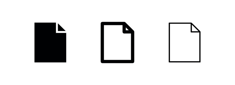 Document or File Icon Set - Outline, Solid, and Bold Vector for Data, Paper, or Office Concepts
