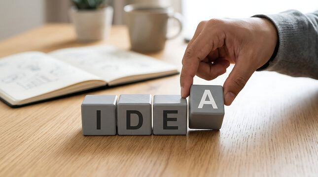 Person placing letter block for idea