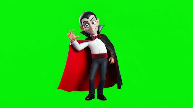 Friendly Vampire Character Waving on Green Screen Halloween Animation