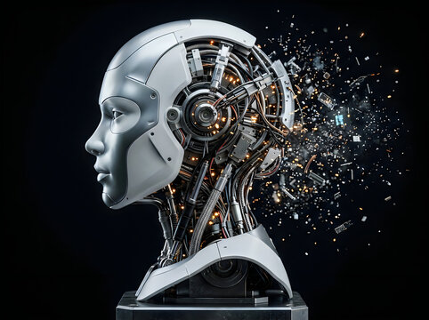 Female robot face, Artificial intelligence concept. Generative AI 