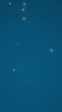 Digital animation of snowflakes icons falling against copy space on blue background