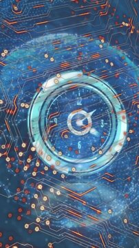 Animation of scope scanning and computer circuit board with globe