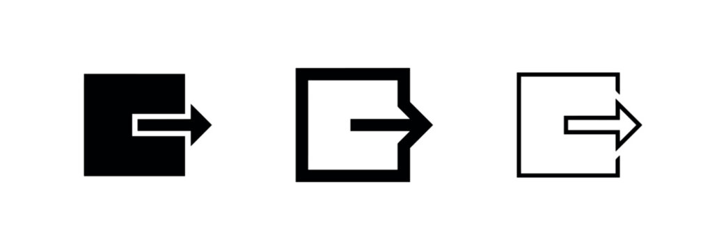 Set of logout and exit icons. Sign out and door arrow symbols in different styles.