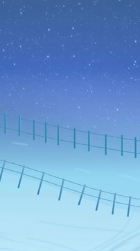 Animation of snow falling over house in winter landscape