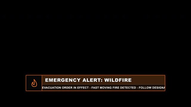 Emergency Wildfire Evacuation Alert Notification Graphic Overlay for Broadcast News Television Warning System