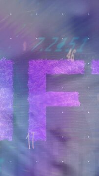 Animation of letter, symbols, nft text, graph, lens flare, dots over electronic components