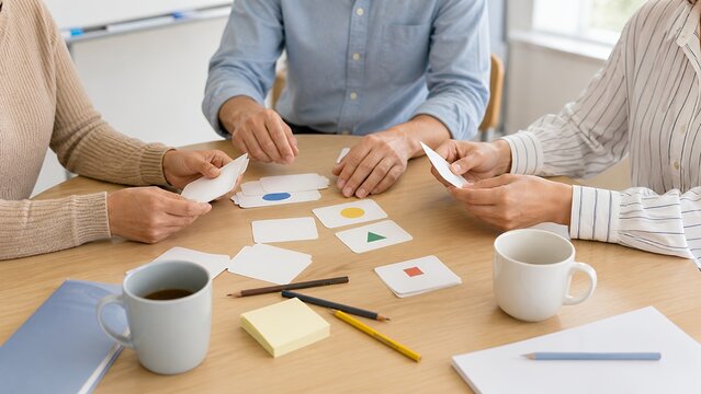 Adults Practicing Language Conversation With Blank Role Play Cards