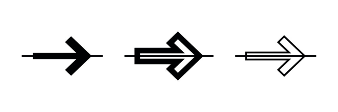 Airplane or fast forward arrow icons set in solid, bold outline, and outline styles for travel and speed