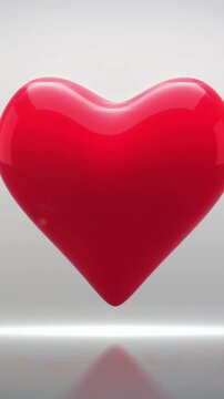 Animation of red heart icon spinning against copy space on grey gradient background