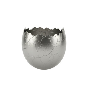 Broken Silver Metallic Egg Shell with Cracked Texture
