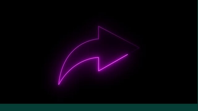 Glowing neon share icon animation with curved arrow on a black background 4 k video animation.