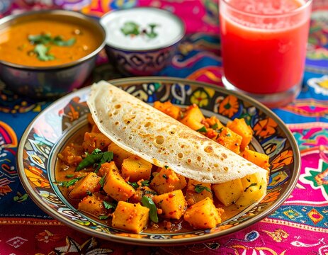 Delicious Homemade Dal Tadka with Cumin Rice Roti and Chaas