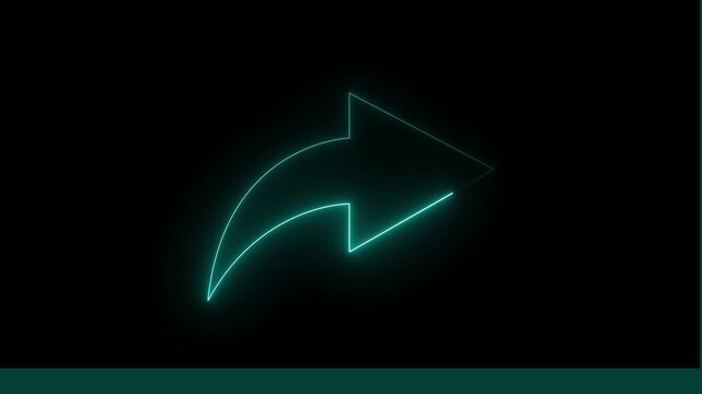 Glowing neon share icon animation with curved arrow on a black background 4 k video animation.