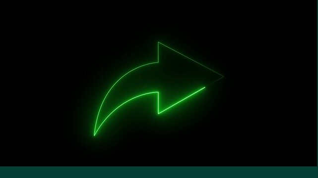 Glowing neon share icon animation with curved arrow on a black background 4 k video animation.