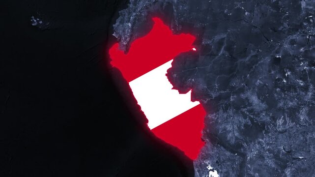 Peru Dark Map Zoom with Flag Territory, Red Glowing Border, and Lima Label