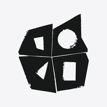 Abstract geometric logo design with grunge texture and minimalist shapes