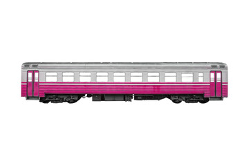 Pink passenger rail train car isolated on transparent background. © Dmytro