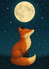Fototapeta premium Serene fox under full moon.