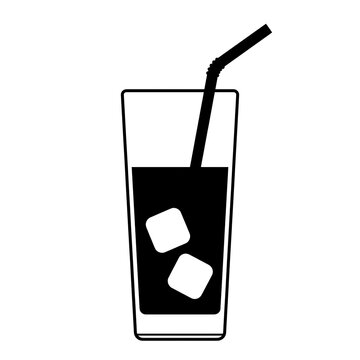 Highball drink glass with straw and ice cubes vector outline icon