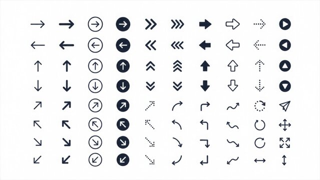 Arrow and Direction Symbol Icon Set with Navigation, Rotation and Movement Signs