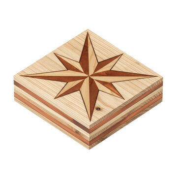 Wooden Nautical Compass Rose Inlay Decorative Block