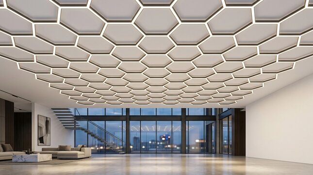 Modern interior design hexagonal ceiling illumination architecture