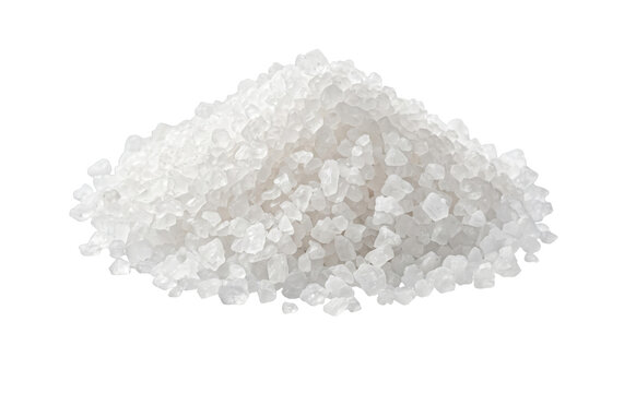 Pile of coarse sea salt crystals isolated on a transparent background