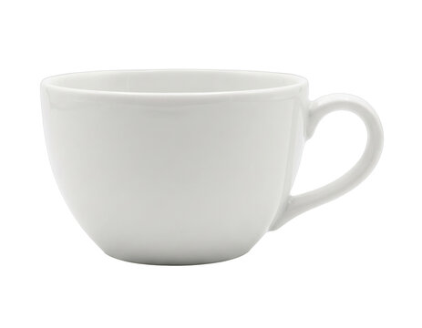 Simple white ceramic teacup with a comfortable handle isolated on transparent background