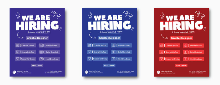 Creative Graphic Designer Hiring Poster Template, Modern Recruitment Flyer, Job Vacancy Announcement and Professional Career Opportunity Design