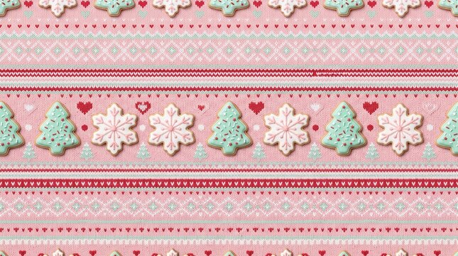 Christmas Fair Isle textile pattern with festive snowflakes and pine tree motifs