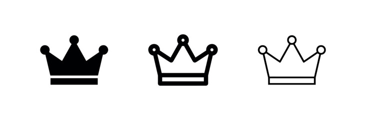 Crown Icon Set - Royalty, King, and Queen Symbol in Solid, Outline, and Line Styles for Power and Victory © liubomir118809