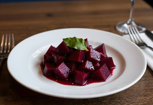 Healthy nutrition and vegan diet, cubed beet salad with fresh basil on a white plate for gourmet restaurant dining and plant based culinary lifestyle