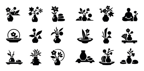 Fototapeta premium Philosophy and mindfulness design icons with nature respect seasonal change and inner calm for dashboard design in solid glyph icons