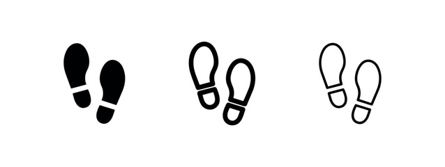 Footprints steps icon set, representing walking, direction, and journey in solid, bold, and outline styles. © liubomir118809